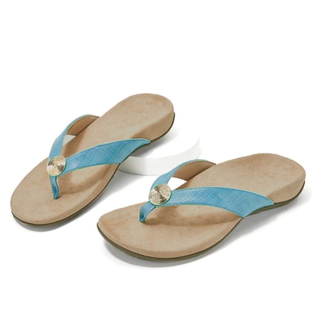 Vionic Hilda 10 Woven Teal Arch Support Orthotic Faux Leather Sandals Flip Flops